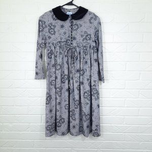 Vintage Luli & Me Black Floral Embroidered Gingham Long Sleeve Pleat Dress 8